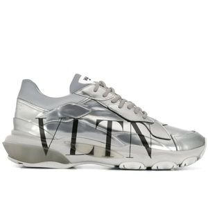 Valentino Men’s Gray VLTN Bounce Metallic Leather